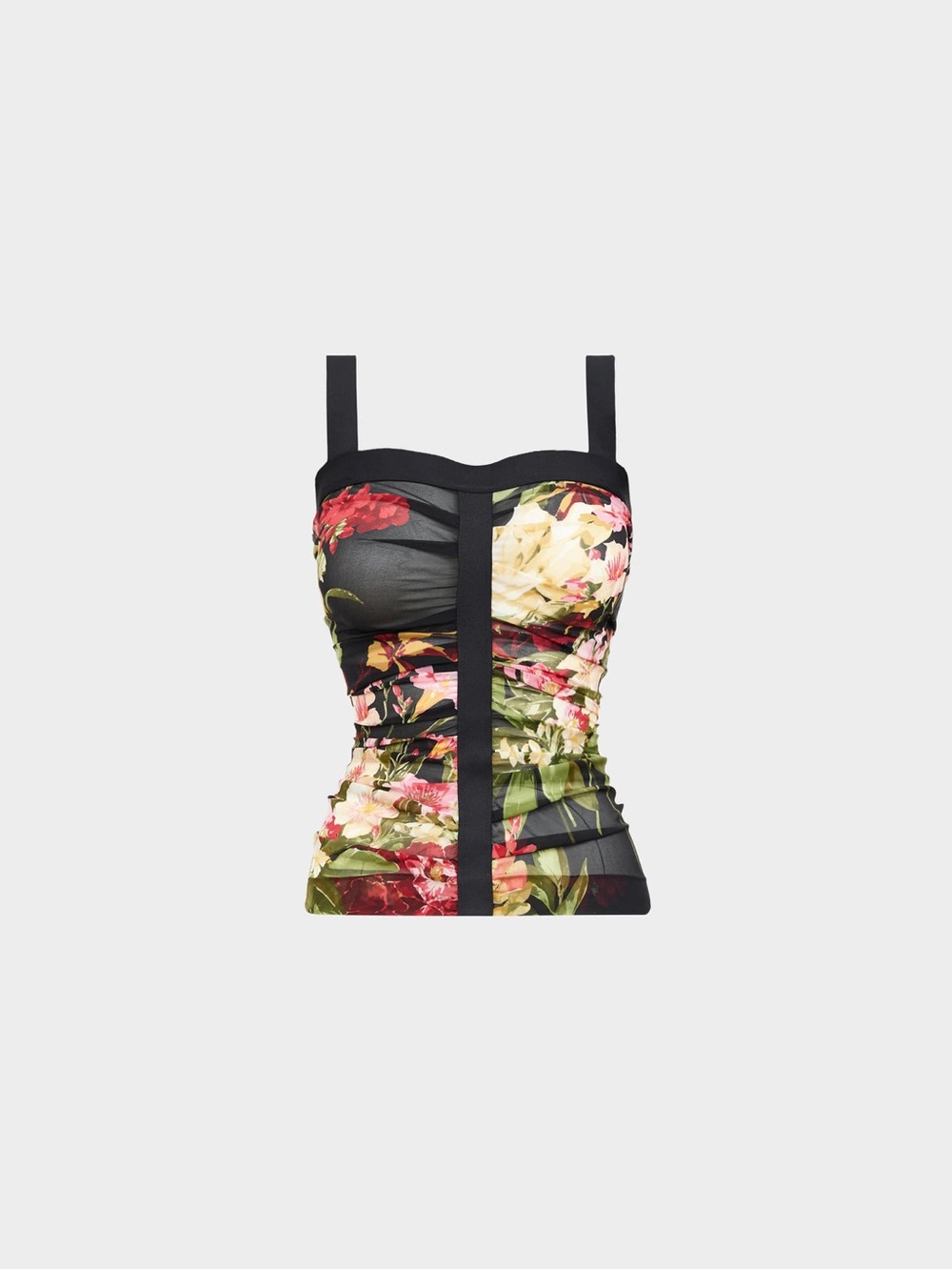 Dolce & Gabbana Black Floral Ruched Bustier Top